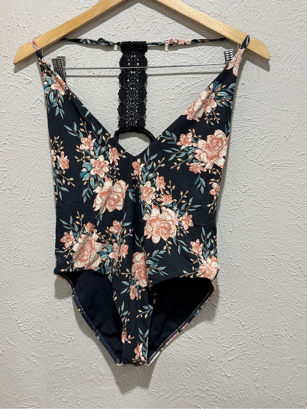 Billabong Black One-Piece Swimsuit with Pink Floral Print